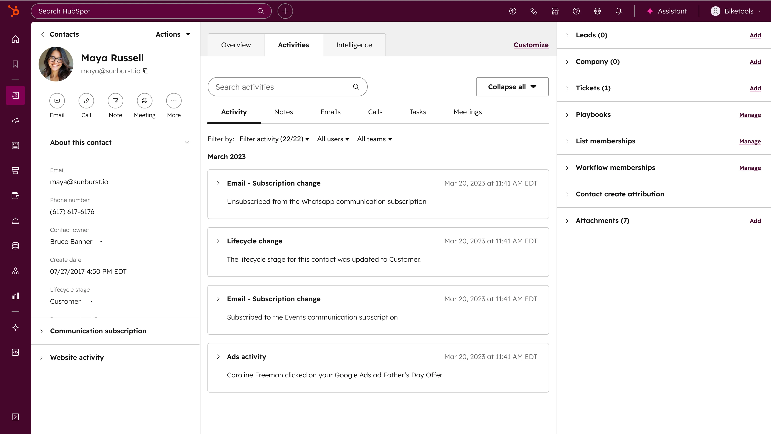 HubSpot workspace visualization